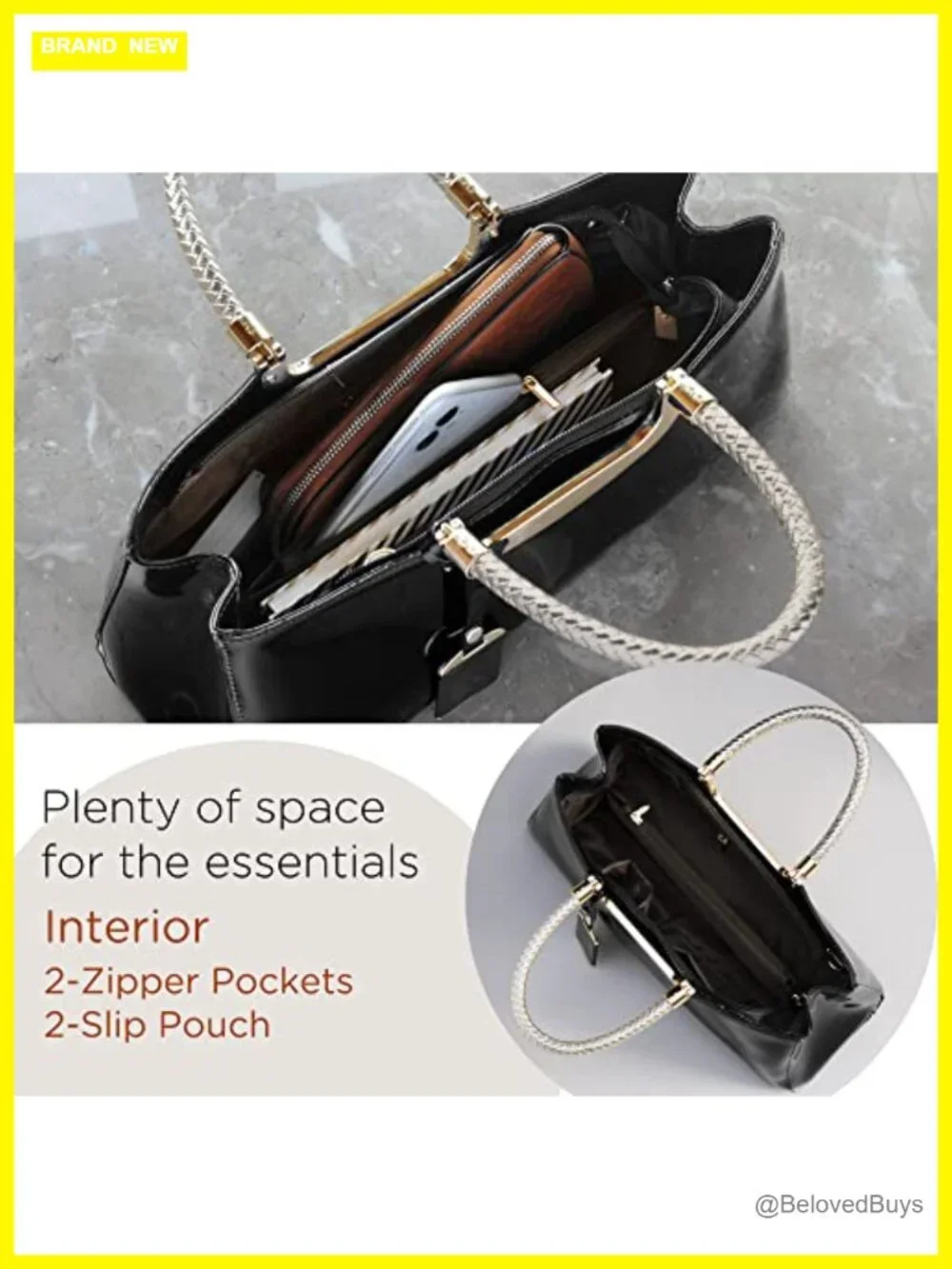 Glossy Faux Patent Leather Structured Shoulder Handbag Evening Party Satchel